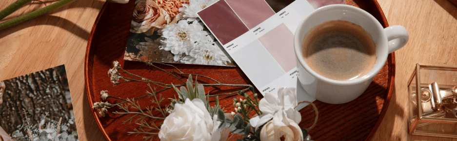 brand designer desk moodboard color palette